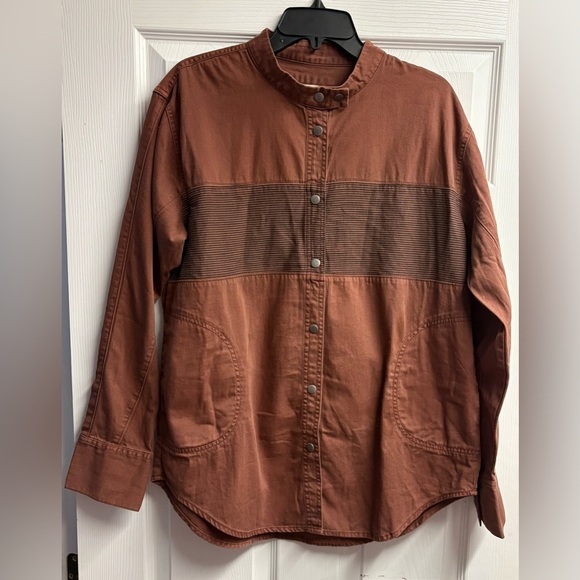 NWT Free People We The Free Moto Colorblock Shirt in Brown Size Medium - Picture 2 of 5